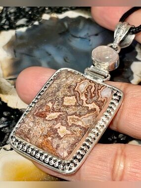 Crazy Lace Agate & Rose Quartz Pendant 2 1/2”